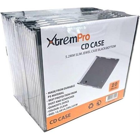 XTREMPRO Xtrempro 11070 0.2 in. CD DVD Slim Jewel Storage Replacement Case; Clear with Black Bottom - Pack of 20 11070